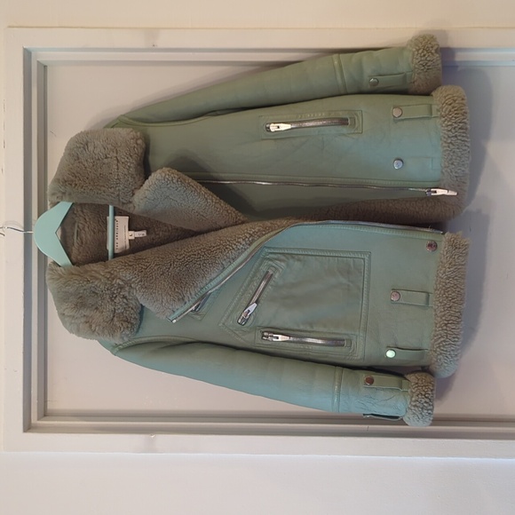 The Arrivals Moya Leather Coat Sage Green L - Picture 2 of 10